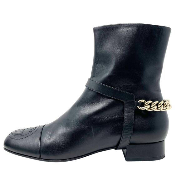 Gucci Boots GG Logo Monogram Western Chain Black Leather Ankle Booties Shoes 39 - Picture 13 of 13